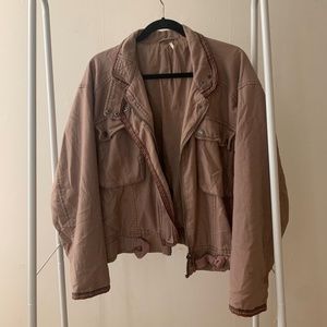 Free People Bomber Jacket Purple/Brown Embroidered Detail